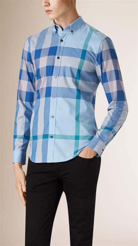 burberry mens yellow blue shirt|Burberry men's cotton shirt.